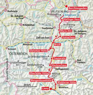 Kartenausschnitt Abschnitt Berchtesgaden - Lienz
