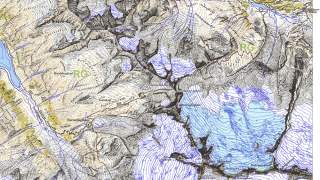 Kartenausschnitt 2006 – Gletscherstand 2018 in hellblau