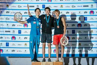 Das Podium: 1. Jesse Grupper (USA), 2. Taisei Homma (JPN), 3. Alexander Megos