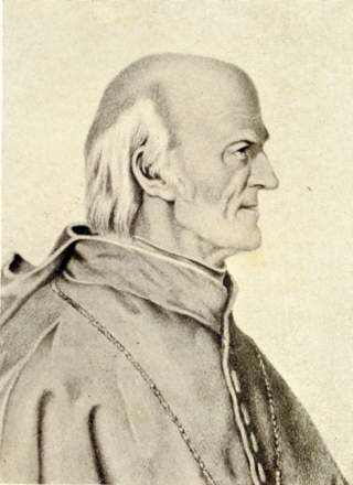 Schwarz-weiß-Porträtzeichnung eines älteren Mannes im Profil mit Halbglatze und Schulterumhang.