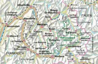 Karte mit eingezeichnetem Nationalpark Vanoise