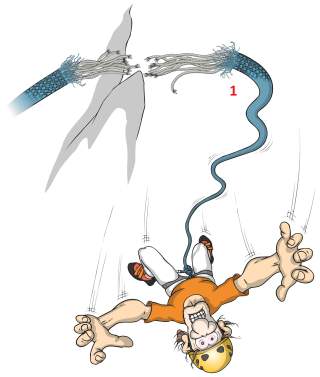 Illustration von reißendem Seil mit Kletterer