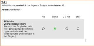 Ausschnitt Online-Fragebogen Wanderstudie