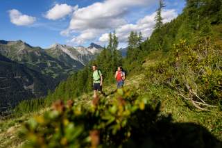 Zwei Wandernde in Berglandschaft