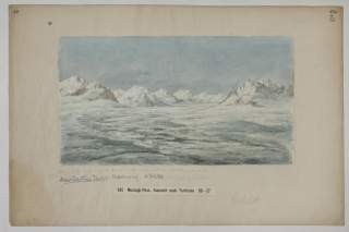 Zeichnung des Mustagh Pass im Karakorum Gebirge an der Grenze vom heutigen Pakistan und China.