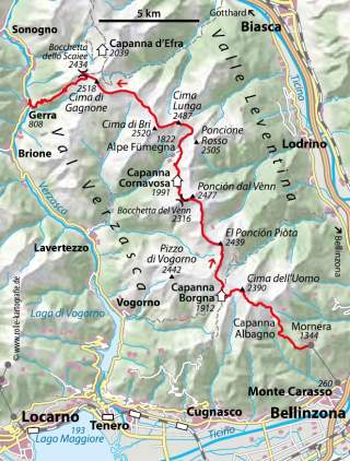 Karte mit eingezeichneter Route