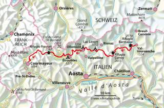 Karte mit eingezeichneter Route der Alta Via 1