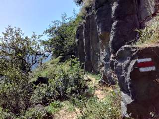 Wanderweg an Felsen entlang mit Markierung