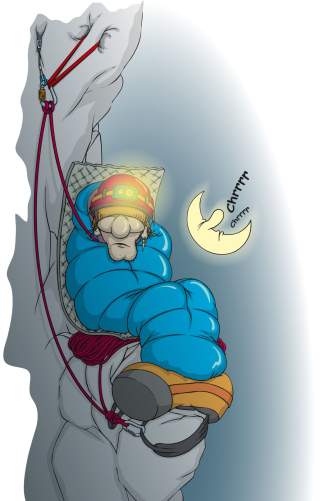 Im Schlafsack beim Notbiwak