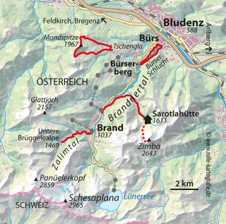 Karte: Wandertouren im Brandnertal