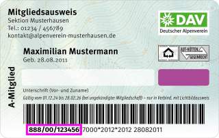 DAV-Mitgliedsausweis mit hervorgehobener Nummer