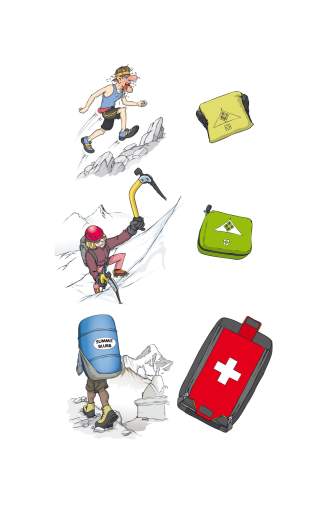 Illustration verschiedener Erste-Hilfe-Sets