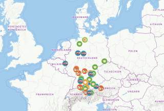 Eine Übersichtskarte mit verschiedenen Projekt-Pins in ganz Deutschland
