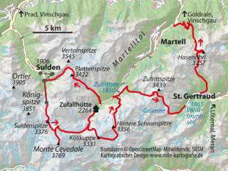 Kartenübersicht der Skitourenrunde durch die Ortler-Alpen