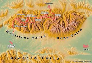 Tourenverlauf der Überschreitung der Westlichen Tatra