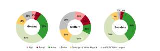 Diagramm: Verletzte Körperregionen bei Unfällen in Kletterhallen 2019.