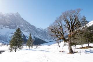 Die Karwendel-Loipe in der verschneiten Eng, einem Tiroler Tal.