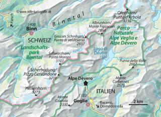 Karte mit der Gegend um die Alpe Devero