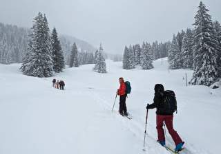 Skitourengruppe auf dem Anstieg zum Riedberger Horn.