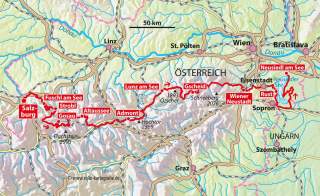 Karte: Radstrecke von Salzburg zum Neusiedler See