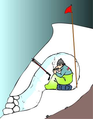 Schneehöhle hinter Geländekante