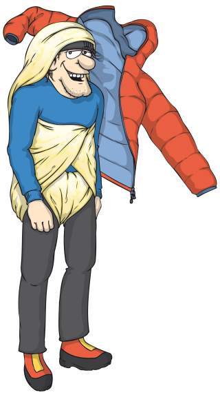 Illustration eines Menschen mit Rettungsdecke