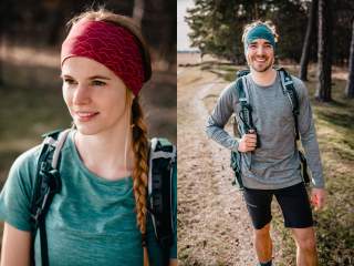 Sportstirnbänder mit dezenten Berge-Prints für Damen sowie Herren in rot oder grün