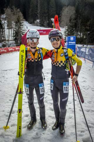 Marc Dürr (DAV Allgäu-Kempten) und Franz Eder (DAV Berchtesgaden) im Ziel des Team Rennens der WM in Morgins (SUI)