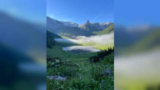 Der Funtensee in den Berchtesgadener Alpen, Morgenstimmung mit Nebelschwaden