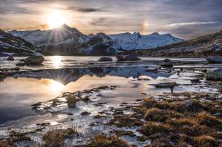 Blick vom Grünsee auf den Wildenkogel und den Großvenediger.