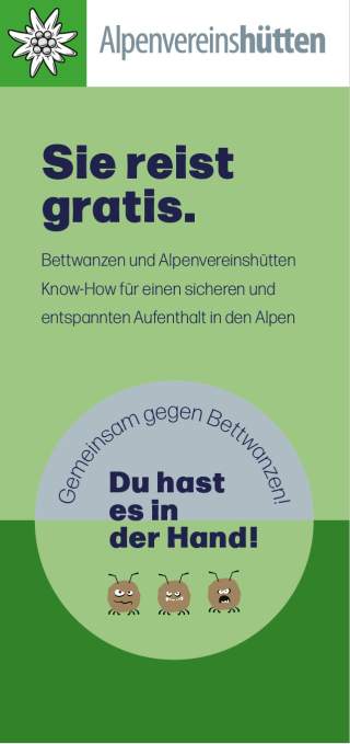 Titel des Informationsflyers des Alpenvereins, Text zu Bettwanzenprävention auf Hütten