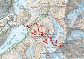 Karte mit Route: Großes Wiesbachhorn, Quelle: Alpenvereinskartographie