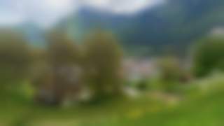 Enge Kopfsteinpflastergasse mit alten Stein- und Holzgebäuden, dekoriert mit Blumen in Töpfen und hängenden Körben.