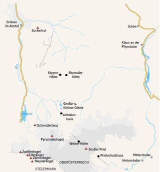 Übersichtskarte der Region rund um Grünau im Almtal