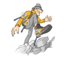 Illustration eines Bergsteigers mit kaputter Kleidung Illustration eines Bergsteigers mit kaputter Kleidung