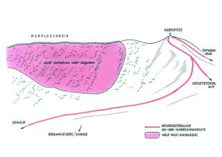 Wildschutz- und Wald-Wild-Schongebiete am Spitzingsee. Kartengrundlage: Topographische Karte 1:25.000, © Bayerische Vermessungsverwaltung