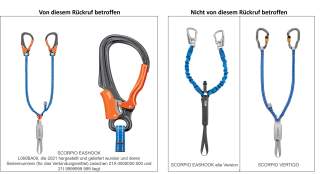 Vom Rückruf betroffen ist nur das neue Klettersteigset Scorpio Eashook (links)