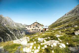 Hütte am Berg mit Almwiese Hütte am Berg mit Almwiese