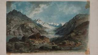 Gemälde des Muztagh-Pass  in Pakistan. Gemalt von Aldpoh Schlagintweit am 22. August 1856, überarbeitet von Müller.