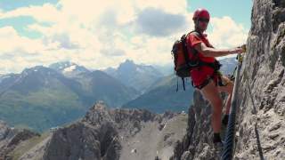 Ausgesetzte Stelle am Arlberger Klettersteig an der Knoppenjochspitze