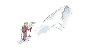Illustration einer Frau, die den Lawinenlagebericht studiert