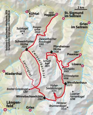 Karte mit eingezeichneter Route