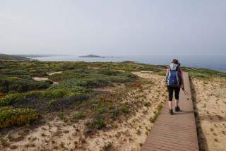 Holzbohlen schützen die Dünen bei Porto Covo, Foto: Jonas Kassner