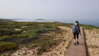 Holzbohlen schützen die Dünen bei Porto Covo, Foto: Jonas Kassner