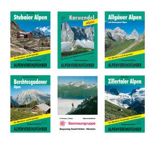 Collage der Cover verschiedener Rother Alpenvereinsführer