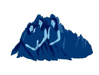 Eine Illustration der sagenhaften Felsformation drei Schwestern.