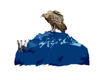 Illustration eines riesigen Vogels auf einem Berg
