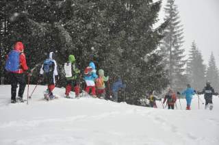 Kindergruppe auf Schneeschuhtour