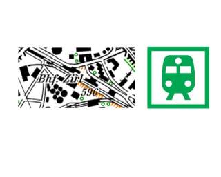 Symbole für Bahnhöfe in Karten