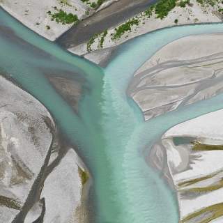 Luftbild vom Fluss Tagliamento